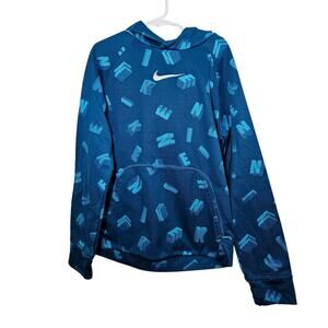 Boy's Nike Logo Hooded Sweatshirt Pullover Size Medium Therma-Fit Blue